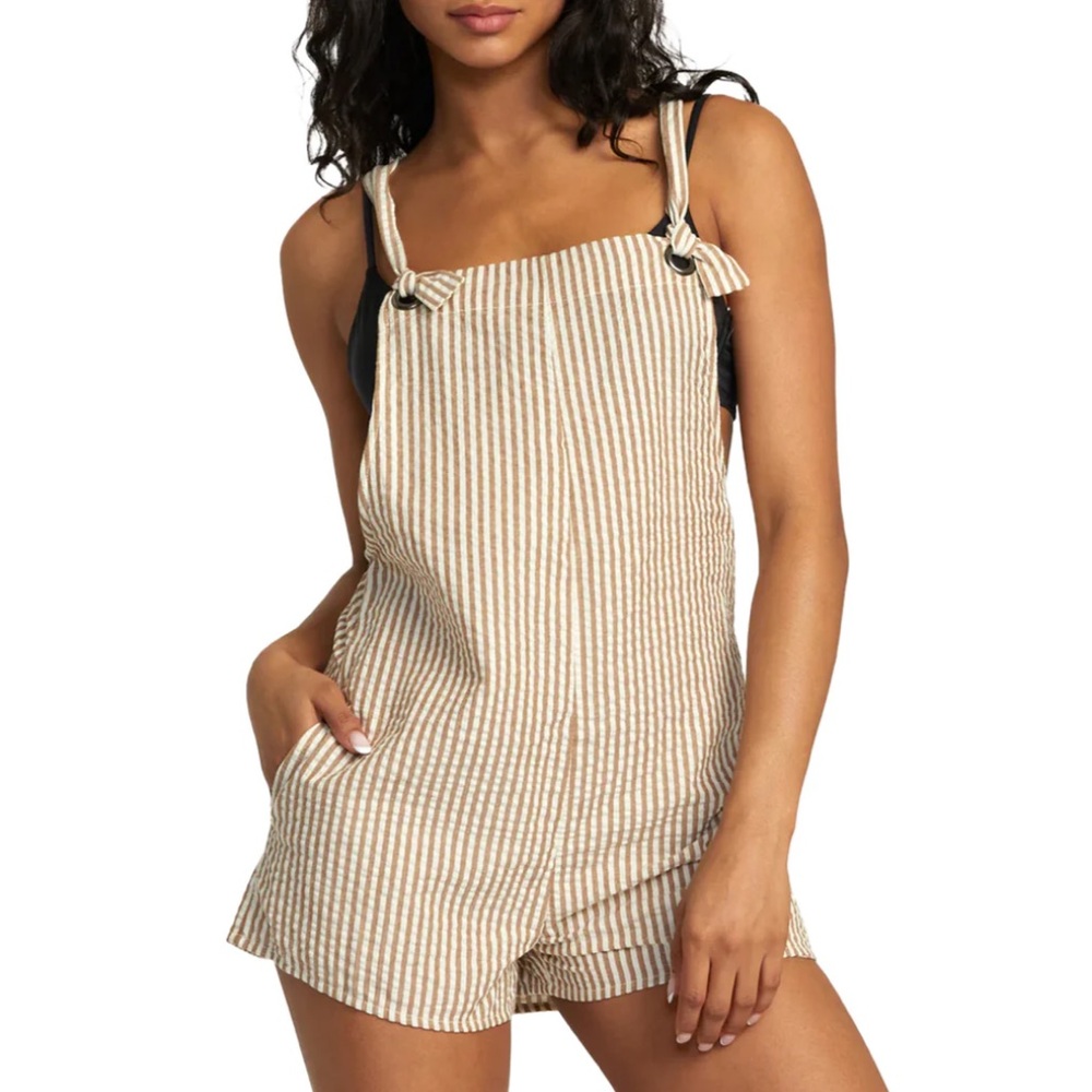 RVCA Brown and White Striped Playsuit Romper